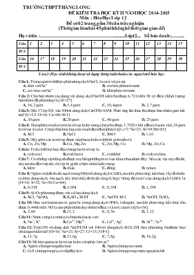 Đề kiểm tra học kỳ II năm học 2014 - 2015 môn Hóa học lớp 12